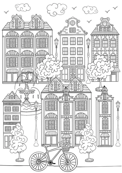 Esquisse Dessinée Main Rue Coloriage Page Livre Dans Style Doodle — Image vectorielle