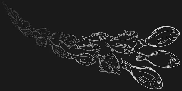 Çizilmiş. Kroki çizim balıklarla.