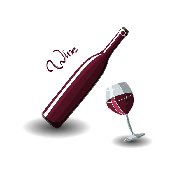 Bottle Red Wine Volume White Background Glass Red Wine Hand — Stock Vector