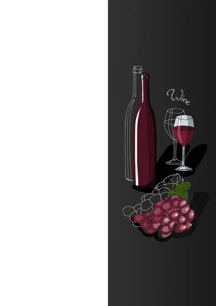 Diseño Para Menú Del Vino Una Botella Vino Tinto Una — Archivo Imágenes Vectoriales