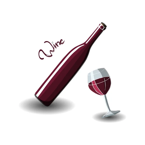 A bottle of red wine volume on a white background and a glass of red wine. — Stock Vector