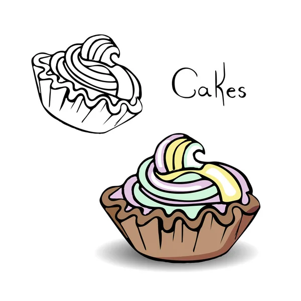 İle kek krem veya krem şanti. Rengi ve kontur görüntü. 