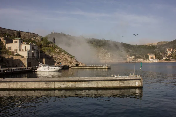 Crimea Sebastopoli Baia Balaclava Montagne Mare — Foto Stock