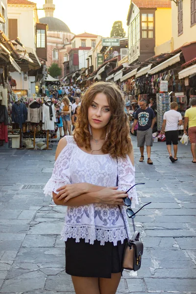 Rhodes Greece 2018 Tourist Girl Greece — 图库照片