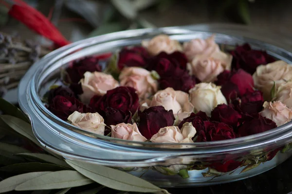 Dry flowers of a small rose. Dried flowers of flowers and lavender.