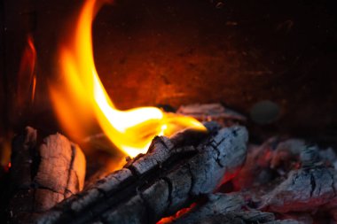 Arka plan yakın plan. Doğada şenlik ateşi. Ormanda yangın.