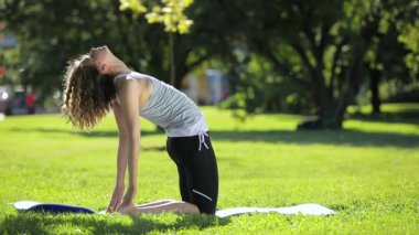 Genç kadın olun park, sağlıklı yaşam konsepti egzersiz yoga