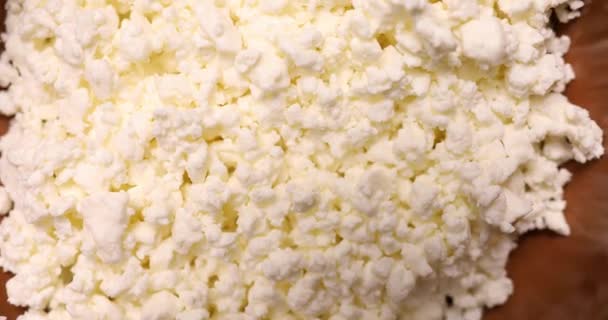 Коттеджный сыр в пластине вращается — стоковое видео