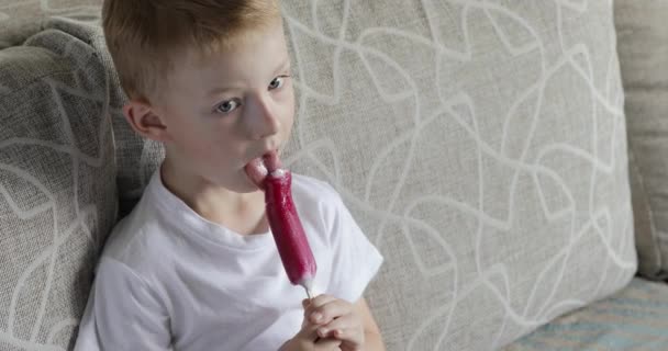 Niño comiendo delicioso helado — Vídeo de stock