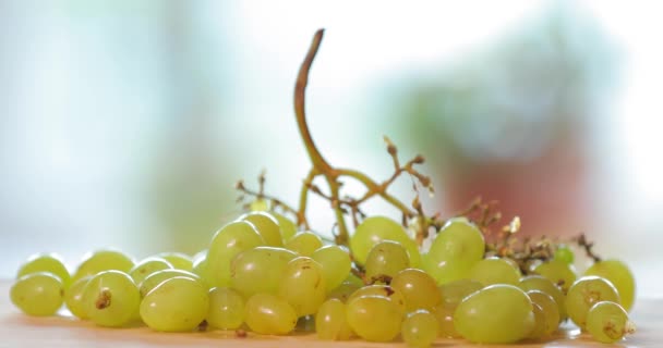 Хтось їсть зелений виноград крупним планом — стокове відео