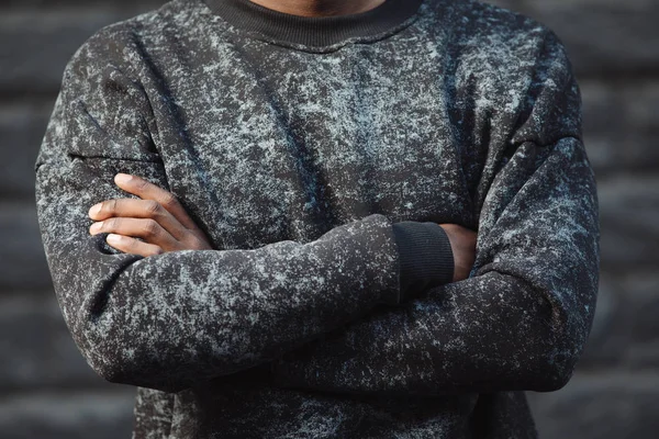 Crossed Arms Closeup Male Hands Wear Stylish Pullover — Stock Photo, Image