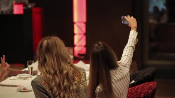 Party Women Making Selfie Photo Smart Phone — Stock Video