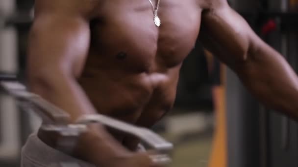 African american man making exercice on training apparatus in gym — Stock Video