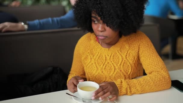 女性がカフェでお茶を飲む — ストック動画