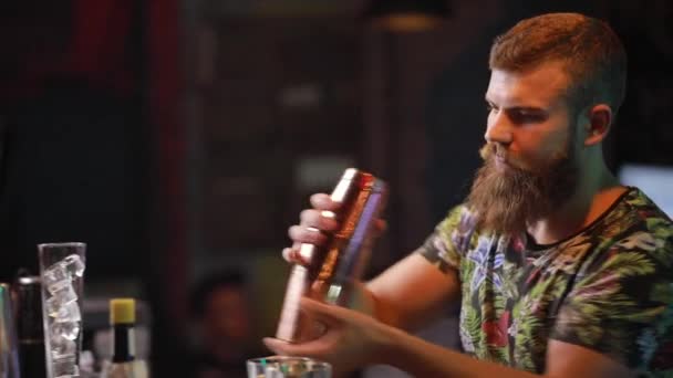 Barman prepara coquetel no bar — Vídeo de Stock