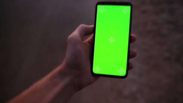 POV mužská ruka drží smartphone s prázdnou obrazovkou — Stock video