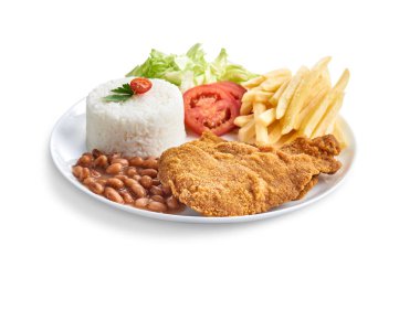 Milano 'ya pirinçli, fasulyeli, salatalı ve kızartmalı fileto.