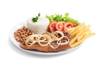 Özel soğanlı fileto, pilav, fasulye, salata, patates kızartması.