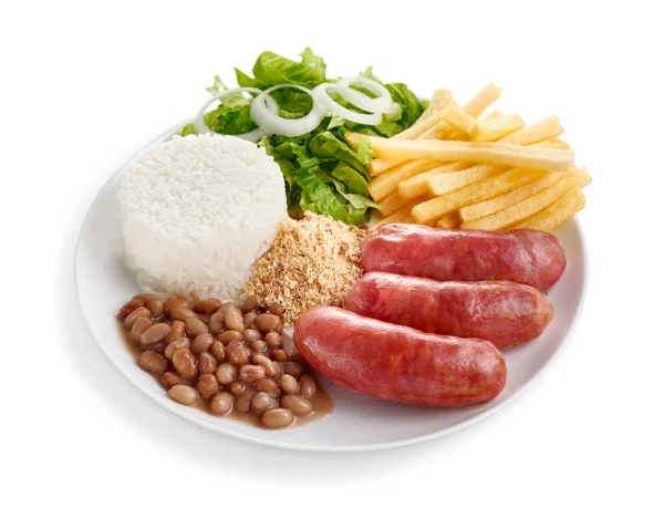 Executive Toscana Sausage Dish Rice Beans Salad Fries — Stock Photo, Image