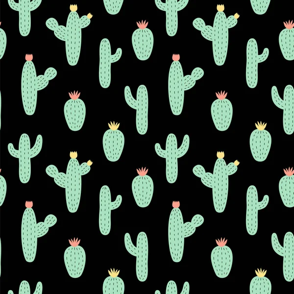 Vektör seamless modeli kaktüs çiçek ile. Elle çizilmiş baskı karalamalar tarzı. Kumaş, kağıt, karalama defteri, duvar kağıdı, arka plan için sonsuz Yazdır