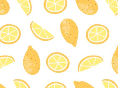 Beyaz arka plan üzerinde sulu limon sorunsuz vektör desen. Kırpma maskesi tarzında karalamalar sorunsuz elle çizilmiş baskı
