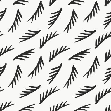 Çam dikişsiz vektör deseni sprigs. Elle çizilmiş