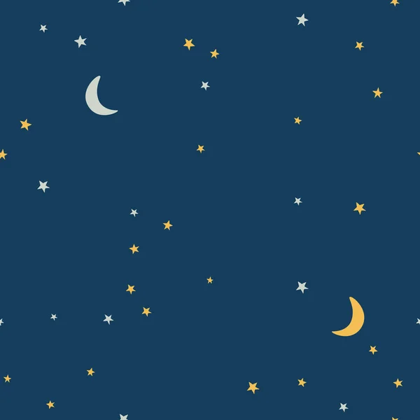 Mörk stjärnhimmel och måne vektor sömlösa mönster — Stock vektor