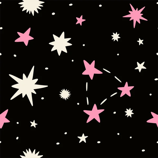 Starry, constellation sky seamless vector pattern — Stock Vector