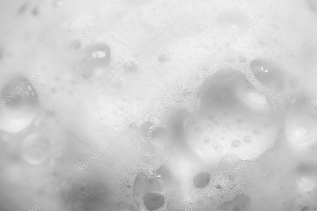 White foam soap texture abstract background. Close up, macro
