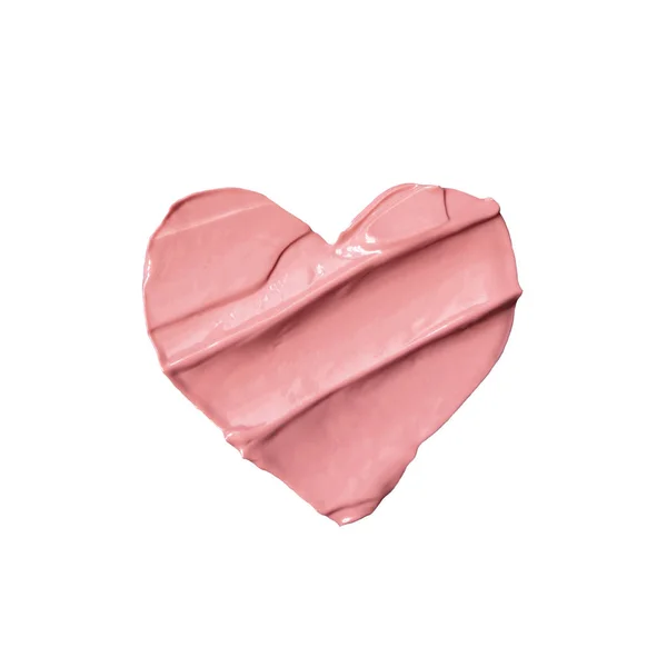 흰색 배경에 고립 된 액체 핑크 립스틱에서 심장 — 스톡 사진