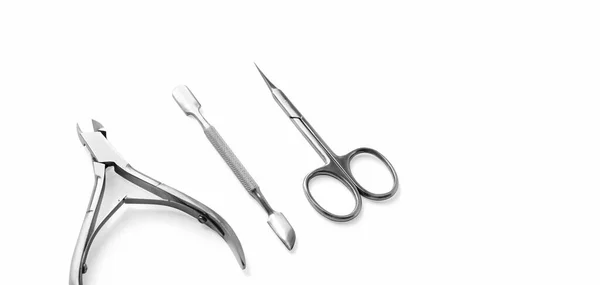 Close Maniküre Und Pediküre Nagelpflege Tools Isoliert Auf Weißem Hintergrund — Stockfoto