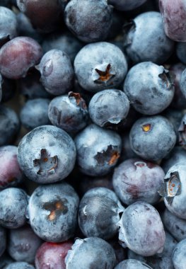 Yakın çekim olgun yaban mersini, üzerinde seçici odak dokusu var, dikey. Minimalist yemek geçmişi. Lezzetli taze meyve deseni