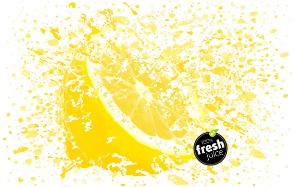 Zitronensaft Spritzt Mit Seinen Früchten Auf Weißem Hintergrund Explosion Frischer — Stockvektor
