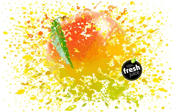 Mango juice splash. Fresh fruit and splashes vitamins. A blast of fresh fruit taste in a cocktail. Juicy splatter tropical summer on white background, EPS10 Illustration Stock Vector