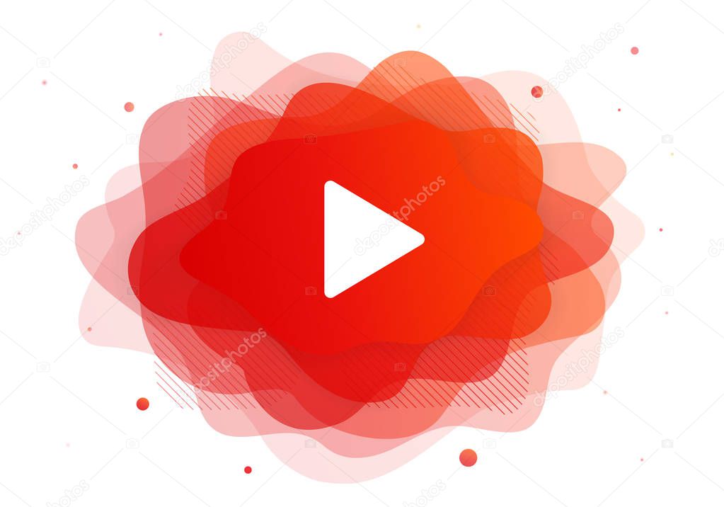 Play button red color of abstract liquid for you video blog channel. Shape layout web tube element and screen on tv. EPS 10 illustration