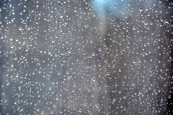 Σταγόνες Βροχής Στο Διαφανές Τζάμι Του Παραθύρου Βροχερός Καιρός Έξω — Φωτογραφία Αρχείου