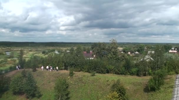 Les Étendues Russes Vue Depuis Haut Lieu Sur Village Rural — Video