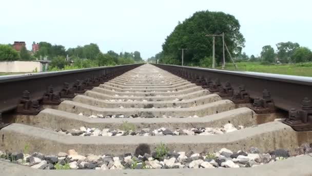 Línea Ferroviaria Carriles Traviesas Vías Férreas — Vídeos de Stock