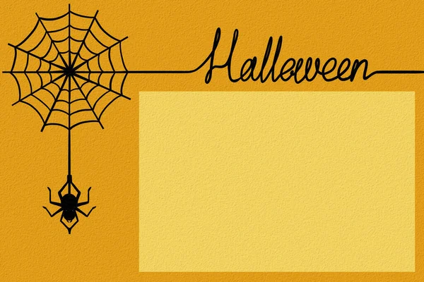 Cartolina Halloween Ragnatela Sfondo Arancione Posto Vostre Congratulazioni — Foto Stock