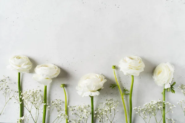 White fashion, flowers flat lay background for mothers day, birt