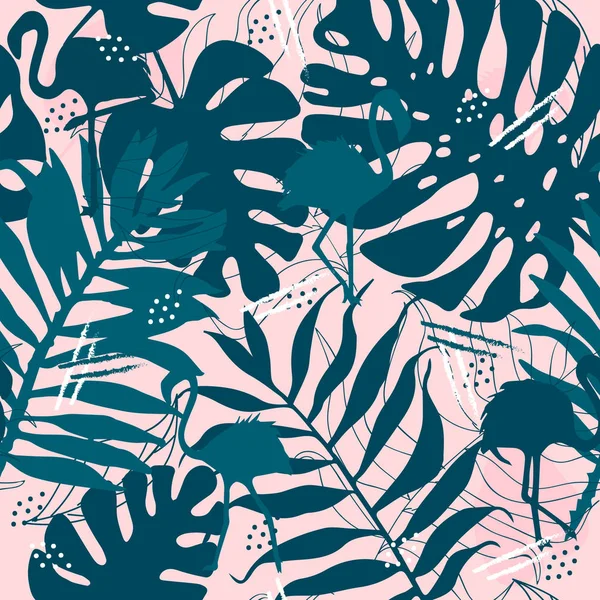 Nahtloses Tropisches Muster Mit Flamingoblättern Print Für Stoffdesign Vektor Botanische — Stockvektor