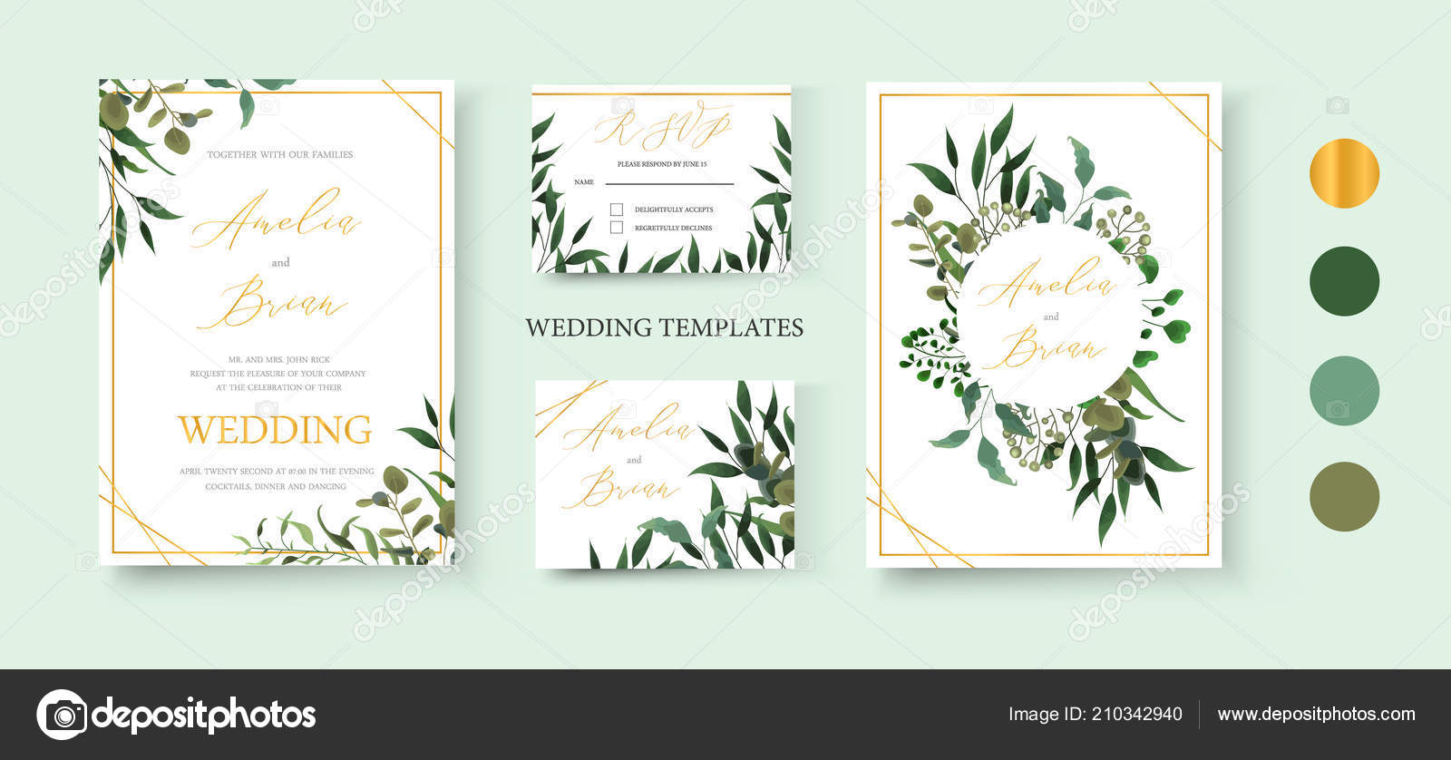 Hochzeit Florale Goldene Einladungskarte Speichern Sie Das Datum Rsvp Design Stockvektor C Dina Asileva 210342940