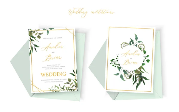 Hochzeit Florale Goldene Einladungskarte Umschlag Speichern Das Datum Design Mit — Stockvektor