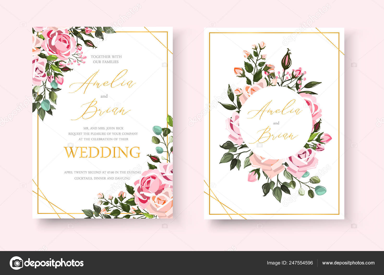 WEDDING INVITATION Floral Gold Wreath Save the Date Printable