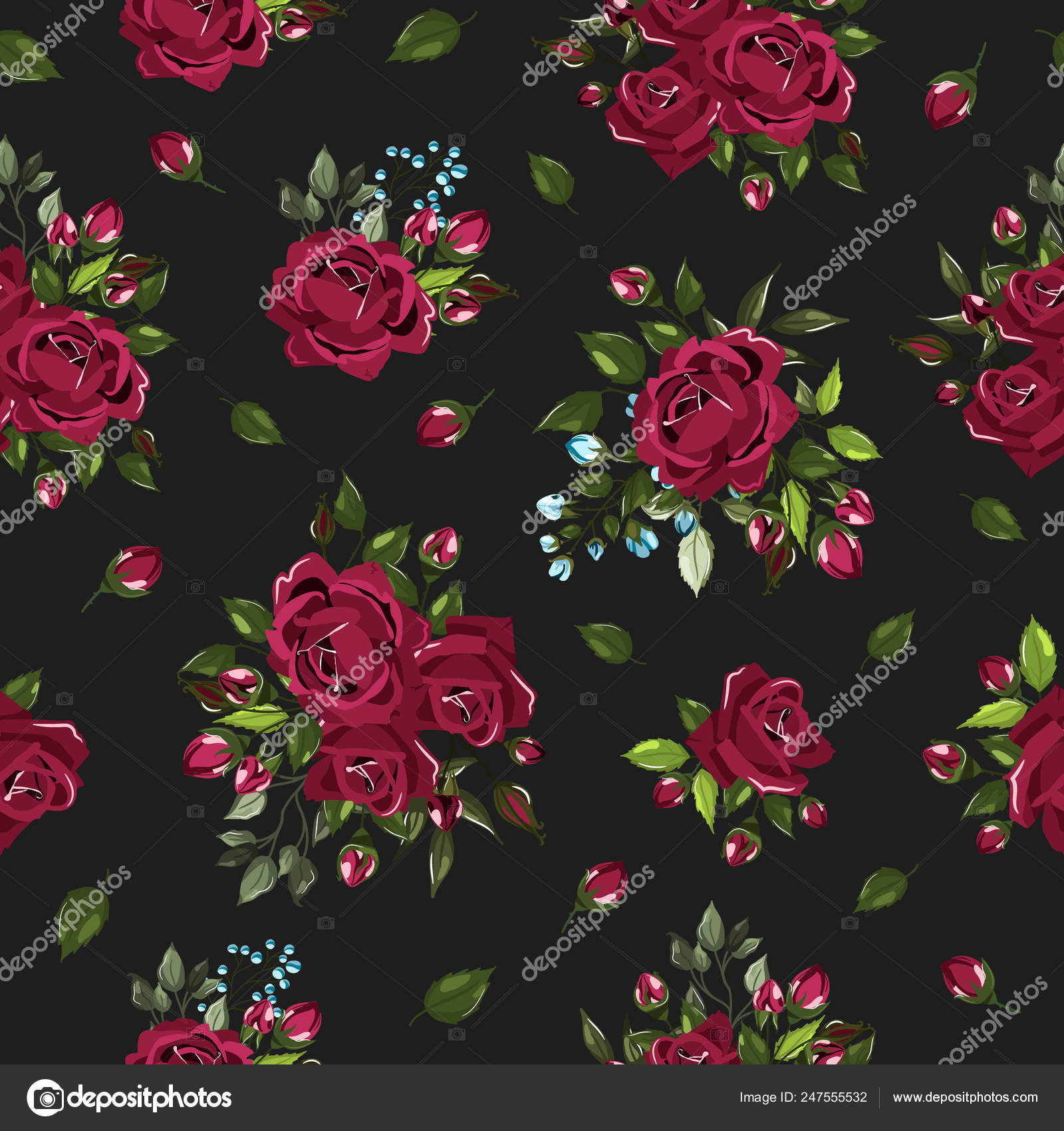 Seamless Floral Pattern With Bordo Burgundy Rose Flowers Bouquets Vector Image By C Dina Asileva Vector Stock 247555532