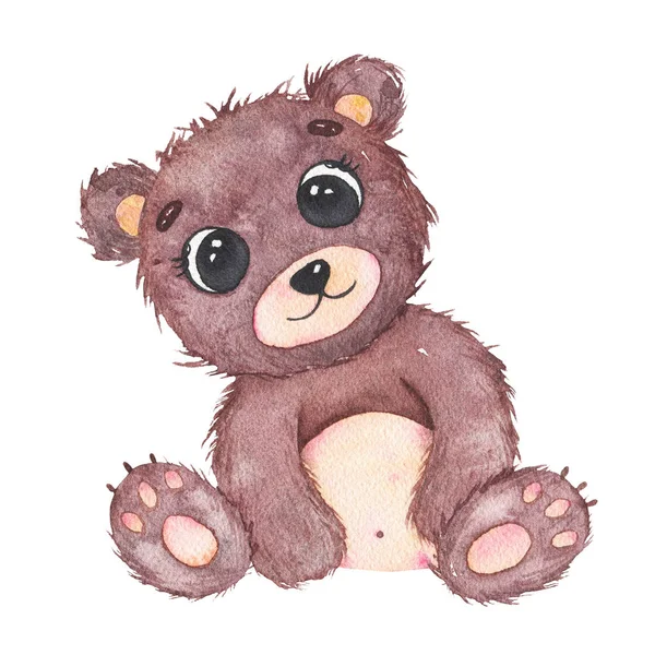 Akvarel roztomilá holčička medvěd lesní zvíře izolované na bílém pozadí — Stock fotografie