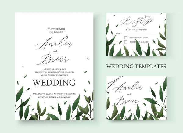 Hochzeit Blumen Grün Einladungskarte — Stockvektor