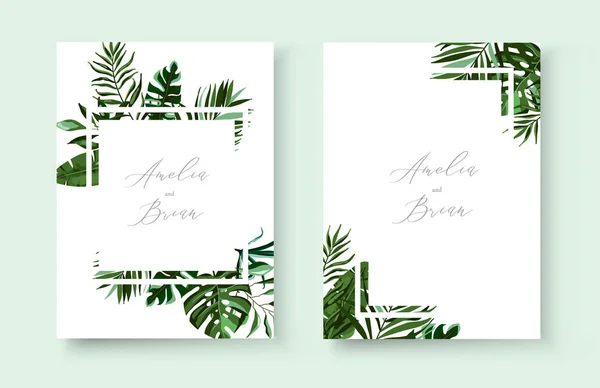 Boda verde tropical exótico floral invitación tarjeta guardar el diseño de la fecha — Archivo Imágenes Vectoriales