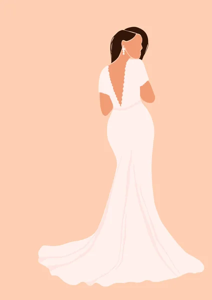 光の背景に隔離されたウェディングドレスカードの抽象的な花嫁 漫画のフラットスタイルでファッション最小限のトレンディーな女性 トレンディーなポスター壁のプリント装飾ベクトルイラスト — ストックベクタ