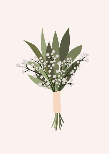 Bruiloft Boeket Met Lentebloemen Groene Bladeren Geïsoleerd Lichte Achtergrond Boho — Stockvector